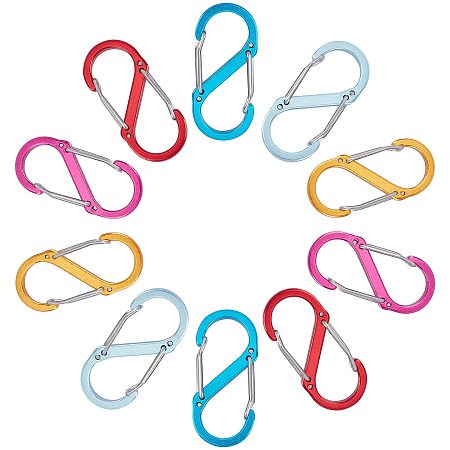 Gorgecraft Aluminium Rock Climbing Carabiners, Key Clasps, for Camping Hiking Fishing Traveling Backpack Bottle, S Shape, Mixed Color, 50.5x23x8mm; 5 colors, 2pcs/color, 10pcs/set