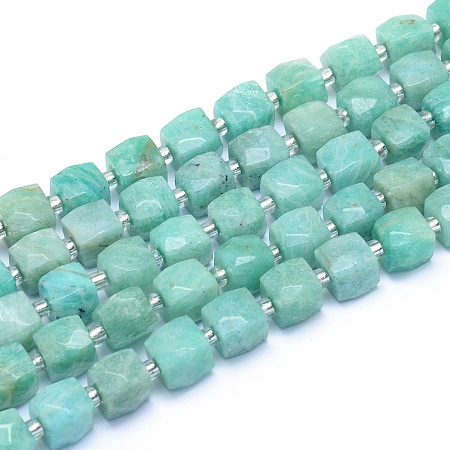 Arricraft Natural Amazonite Beads Strands, Faceted, Cube, Alice Blue, 9~10.5x9~10.5x9~10.5mm, Hole: 1mm, about 32pcs/strand, 15.55 inches(39.5cm)