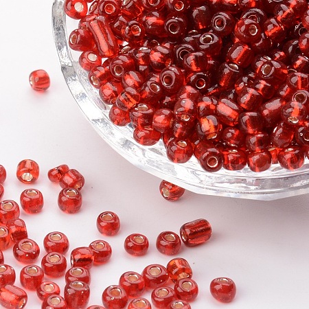 ORNALAND 6/0 Glass Seed Beads, Silver Lined Round Hole, Round Small Beads, Red, 4mm, Hole: 1.5mm; about 1500pcs/bag