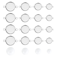 Unicraftale DIY 304 Stainless Steel Link Connector Making Kits, include Cabochon Connector Settings, Plain Edge Bezel Cups, Transparent Glass Cabochons, Stainless Steel Color, Settings: 48pcs/box