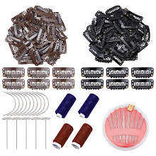 DIY Snap Hair Clips Making Kits, with Polyester Sewing Thread, Iron Sewing Needles, T-shape Steel Sewing Craft Pins Needles, C Shape Curved Needles and U Shape Metal Snap Clips, Mixed Color