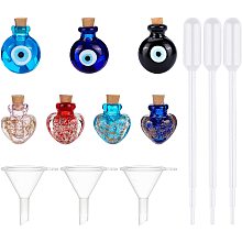 Handmade Luminous Lampwork  Perfume Bottle Pendants, Essential Oil Bottle, with Disposable Plastic Transfer Pipettes and Plastic Funnel Hopper, Mixed Color, 13pcs/set