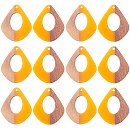 SUNNYCLUE Resin & Wood Pendants, Teardrop, Gold, 32.5x27.5x2.5~4mm, Hole: 1.5mm, 12pcs/box