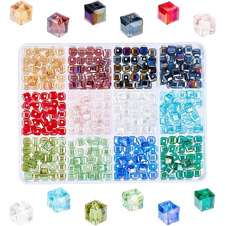 PandaHall Elite 360pcs 12 Colors Plated Faceted Cube Electroplate Glass ...