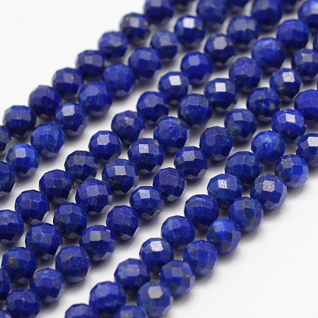 Arricraft Natural Lapis Lazuli Beads Strands, Grade A, Faceted, Round, 5mm, Hole: 1mm, about 72pcs/strand, 14.5 inches(37cm)