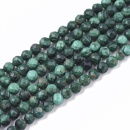 ARRICRAFT Natural Malachite Beads Strands, Faceted, Round, 3mm, Hole: 0.4mm, about 133pcs/strand, 15.16 inches(38.5cm)