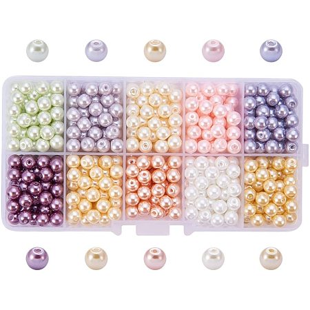 PandaHall Elite 6mm Multicolor Glass Pearls Tiny Satin Luster Round Loose Pearl Beads for Jewelry Making, about 600pcs/box