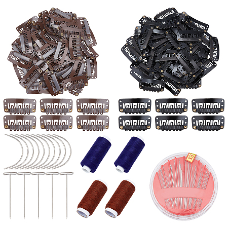 DIY Snap Hair Clips Making Kits, with Polyester Sewing Thread, Iron Sewing Needles, T-shape Steel Sewing Craft Pins Needles, C Shape Curved Needles and U Shape Metal Snap Clips, Mixed Color