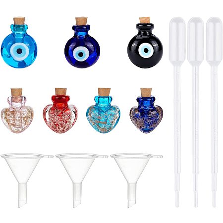 Handmade Luminous Lampwork  Perfume Bottle Pendants, Essential Oil Bottle, with Disposable Plastic Transfer Pipettes and Plastic Funnel Hopper, Mixed Color, 13pcs/set