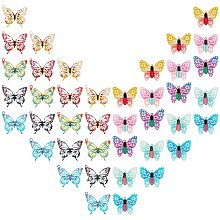 SUNNYCLUE Printed Brass Pendants, Etched Metal Embellishments, Butterfly, Mixed Color, 15.5~16.5x19x0.3mm, Hole: 1~1.5mm; 40pcs/box