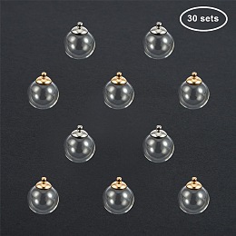 PandaHall Elite 30pcs 20mm Mini Clear Glass Globe Bottle Wish Glass Ball Bottles for DIY Pendant Charms Stud Earring Making With 10mm Cap (silver, gold)