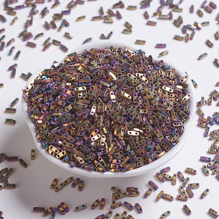 MIYUKI Quarter TILA Beads, Japanese Seed Beads, 2-Hole, (QTL188) Metallic Purple Gold Iris, 5x1.2x1.9mm, Hole: 0.8mm; about 480pcs/10g