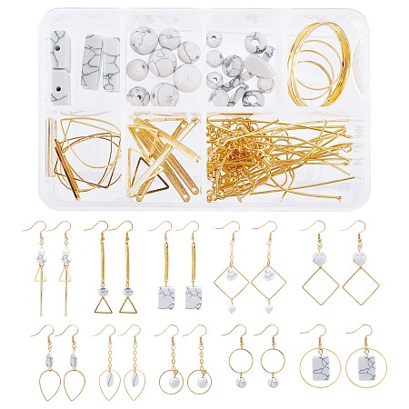 SUNNYCLUE DIY Earring Making Kits, include Mixed Shapes Synthetical Turquoise, Alloy Links & Pendants, Brass Linking Rings & Cable Chains & Earring Hooks, Iron Pins, Golden & Light Gold