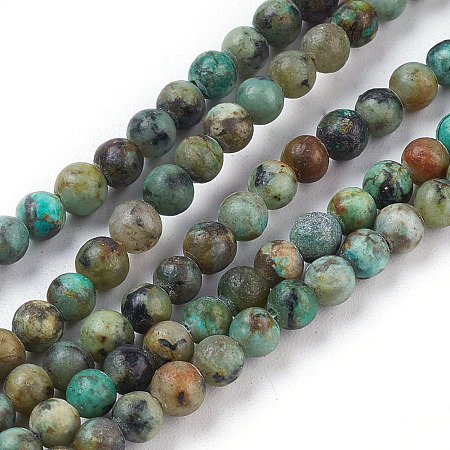 Arricraft Natural African Turquoise(Jasper) Beads Strands, Round, 4mm, Hole: 1mm, about 86pcs/strand, 15 inches