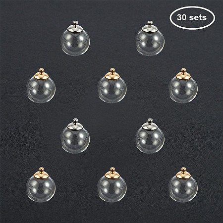 PandaHall Elite 30pcs 20mm Mini Clear Glass Globe Bottle Wish Glass Ball Bottles for DIY Pendant Charms Stud Earring Making With 10mm Cap (silver, gold)