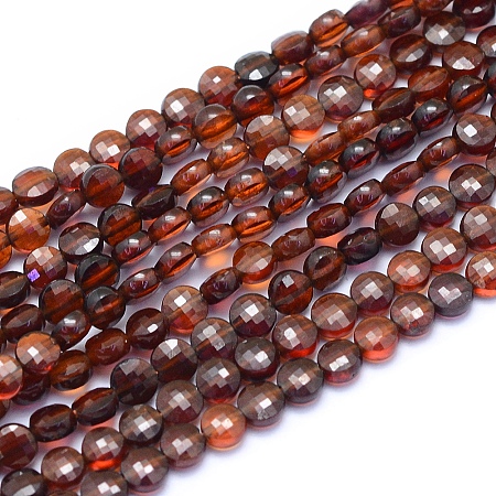 Arricraft Natural Orange Garnet Beads Strands, Faceted, Flat Round, 4x2.5mm, Hole: 0.6mm, about 100pcs/strand, 15.35 inches(39cm)