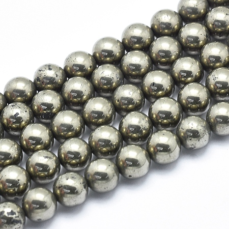 Arricraft Natural Pyrite Beads Strands, Round, 8mm, Hole: 1mm, about 49pcs/strand, 15.5 inches