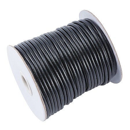 Pandahall Elite About 50 Yard 3mm Waxed Polyester Cord Beading Strings Waterproof Round Wax Coated Thread for Braided Bracelets DIY Accessories or Leather Sewing, Black