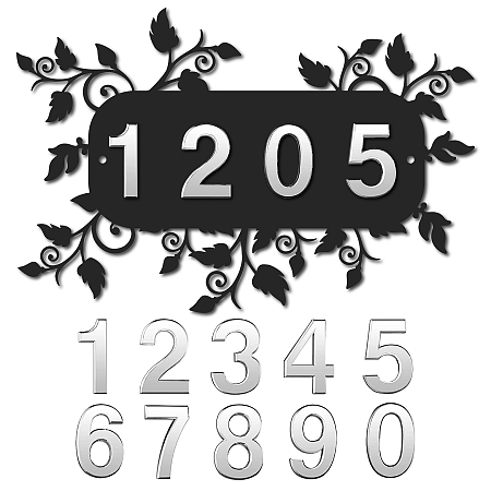 CREATCABIN Metal House Address Plaques Number Signs Custom Leaf Pattern Modern for House Home Door Yard Hotel Office Outside Room Garden Mailbox Decor Decorative Wall Plaque 11.8 x 7.9 Inch