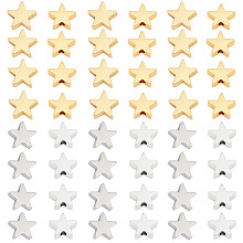 SUNNYCLUE Brass Beads, Star, Platinum & Golden, 8x8x2.5mm, Hole: 1.5mm; 2 colors, 30pcs/color, 60pcs/box