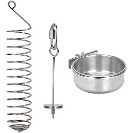 Stainless Steel Bird Food Feed Tool Sets, Bird Fruit Holder, Food Holder and Food Water Bowls Dish, Stainless Steel Color, 3pcs/set