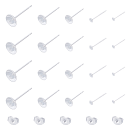 Unicraftale 304 Stainless Steel Stud Earring Findings, For Half Drilled Beads, with 50PCS Ear Nuts, Silver, Earring Findings: 14~15x3~6mm, Pin: 0.8mm; 50pcs/box