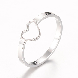 Honeyhandy Brass Finger Rings, Open Heart Rings, Platinum, 17mm