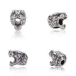 Unicraftale 304 Stainless Steel Beads, Tiger Head, Antique Silver, 11x8x9.5mm, Hole: 2.5mm; 6pcs/box