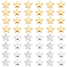 SUNNYCLUE Brass Beads, Star, Platinum & Golden, 8x8x2.5mm, Hole: 1.5mm; 2 colors, 30pcs/color, 60pcs/box