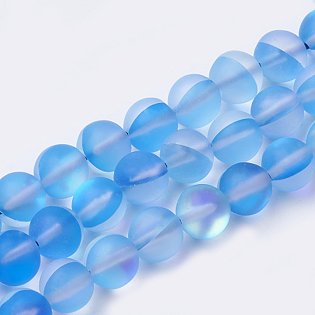 ARRICRAFT Synthetic Moonstone Beads Strands, Holographic Beads, Dyed, Frosted, Round, Royal Blue, 8mm, Hole: 0.7mm, 48pcs/strand, 15 inches