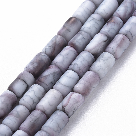 Arricraft Opaque Baking Painted Crackle Glass Beads Strands, Frosted, Column, Gainsboro, 7.5x4.5mm, Hole: 1mm, about 49pcs/strand, 18.31 inch(46.5cm)