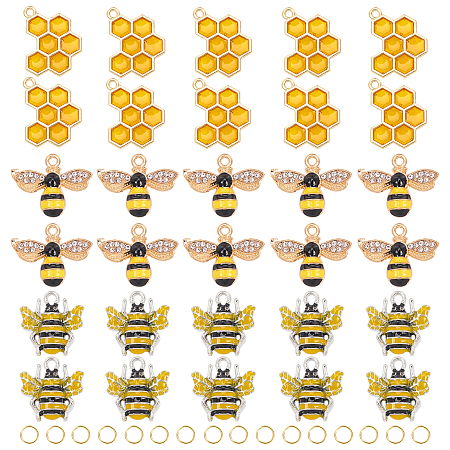 Alloy Enamel Pendants, Bees, Yellow, 18.5x22x5mm, Hole: 1.8mm