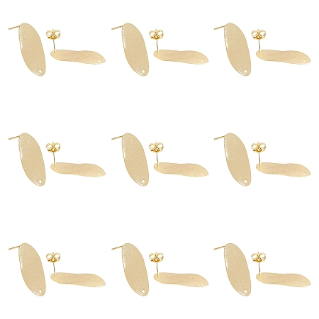 ARRICRAFT Brass Stud Earring Findings, with Loop and Ear Nuts, Long-Lasting Plated, Oval, Real 18K Gold Plated, Stud Earring Findings: 29x15mm,  Hole: 1.5mm; Pin: 0.5mm, 20pcs/box