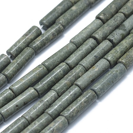 ARRICRAFT Natural Serpentine/Green Lace Stone Beads Strands, Column, 11~15x3.5~4.5mm, Hole: 1~1.2mm, about 28~30pcs/strand, 15.1~15.9 inches(38.5~40.5cm)