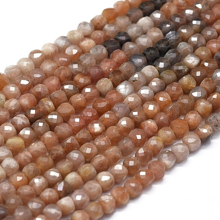 Arricraft Natural Sunstone Beads  Strands, Faceted, Square, 4x4x4mm, Hole: 0.7mm, about 80pcs/strand, 15.55 inches(39.5cm)