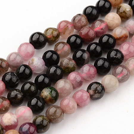 ARRICRAFT Natural Tourmaline Round Bead Strands, 8mm, Hole: 1mm, about 49pcs/strand, 16 inches