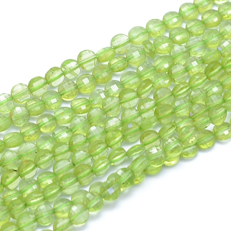 Arricraft Natural Peridot Beads Strands, Faceted, Flat Round, 4x2.5mm, Hole: 0.6mm, about 100pcs/strand, 15.35 inches(39cm)