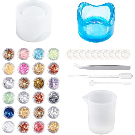 ARRICRAFT DIY Silicone Candle Holder Molds Kits, Resin Casting Molds, with Transparent Plastic Round Stirring Rod, Disposable Latex Finger Cots, Nail Art Sequins/Paillette, UV Gel Nail Art Tinfoil, Mixed Color, 48x63mm