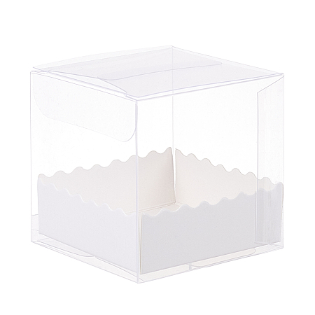 BENECREAT Foldable Transparent PVC Boxes, with Paper Pedestal, Clear, Boxes: 20pcs/set, Pedestal: 20pcs/set