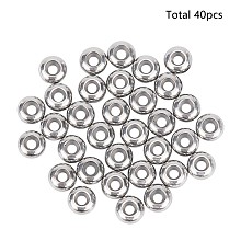 Unicraftale 304 Stainless Steel Beads, with Plastic, Slider Beads, Stopper Beads, Rondelle, Stainless Steel Color, 6x3mm, Hole: 1mm, 40pcs/box