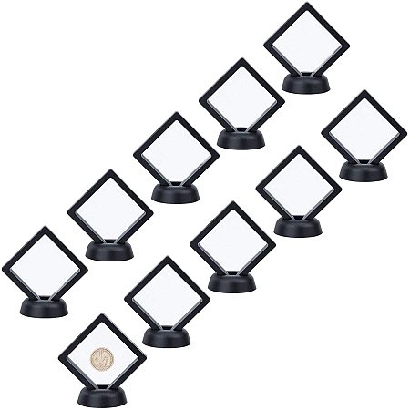 Polyethylene(PE) 3D Floating Frame Display Holder, Coin Display Stands, for Challenge Coins, AA Medallions, Jewelry, with Plastic Display Stand Base, Black, Stands: 10pcs/set, Stand Base: 10pcs/set