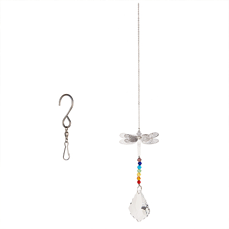 Gorgecraft Crystal Ceiling Fan Pull Chains Chakra Hanging Pendants Prism, with Cable Chains, Stainless Steel Swivel Hooks Clips and Velvet Bags, Dragonfly, Colorful, 322mm