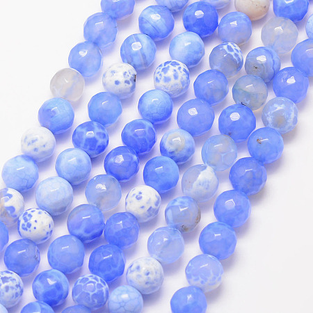 Arricraft Natural Fire Agate Bead Strands, Round, Grade A, Faceted, Dyed & Heated, Cornflower Blue, 6mm, Hole: 1mm, about 61pcs/strand, 15 inches