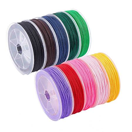 PANDAHALL ELITE Braided Nylon Threads, Mambo Thread, for Jewelry Making, Mixed Color, 1.5mm, about 18m/roll, 10 colors, 1roll/color, 10rolls/Set