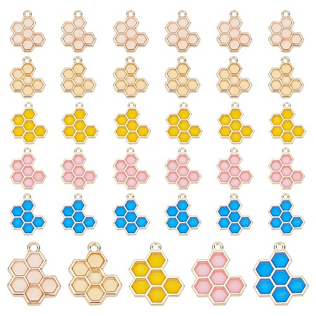 PandaHall Elite 30pcs Honeycomb Charms Pendants 5 Color Enamel Beehavies Charms Alloy Bee Charms Pendants for Jewelry Earring Bracelet Favor Making DIY Crafts
