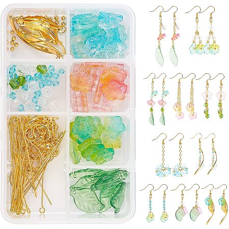 SUNNYCLUE DIY Flower Dangle Earring Making Kits, include Glass Beads, Acrylic & 304 Stainless Steel & Iron Pendants, Brass Beads & Chains & Earring Hooks, Iron Findings, Mixed Color, 12x13x3mm, Hole: 1.2mm, 4 colors, 10pcs/color, 40pcs/box
