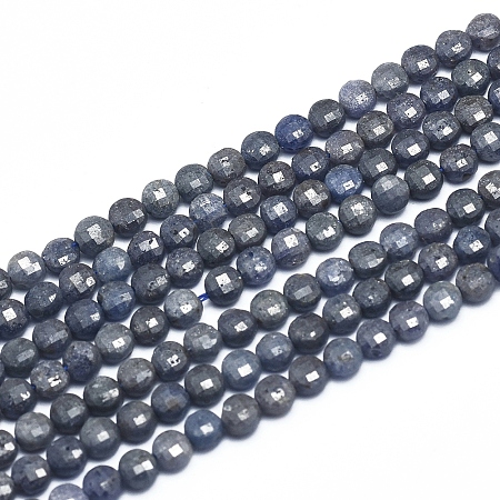 ARRICRAFT Natural Sapphire Beads Strands, Faceted, Flat Round, 4~4.5x2.5~3mm, Hole: 0.7mm, about 104~109 pcs/Strand, 15.35 inches(39cm)