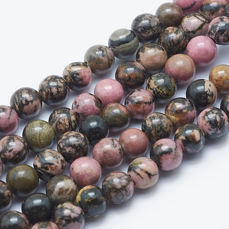 ARRICRAFT Natural Rhodonite Beads Strands, Round, 8mm, Hole: 2mm, about 48pcs/strand, 15.3 inches