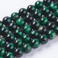 ARRICRAFT Natural Tiger Eye Beads Strands, Dyed & Heated, Round, Green, 8mm, Hole: 1mm, about 48pcs/strand, 15.75 inches