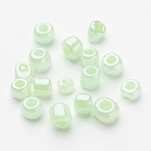 Honeyhandy DIY Craft Beads 6/0 Ceylon Round Glass Seed Beads, Pale Green, Size: about 4mm in diameter, hole:1.5mm, about 495pcs/50g